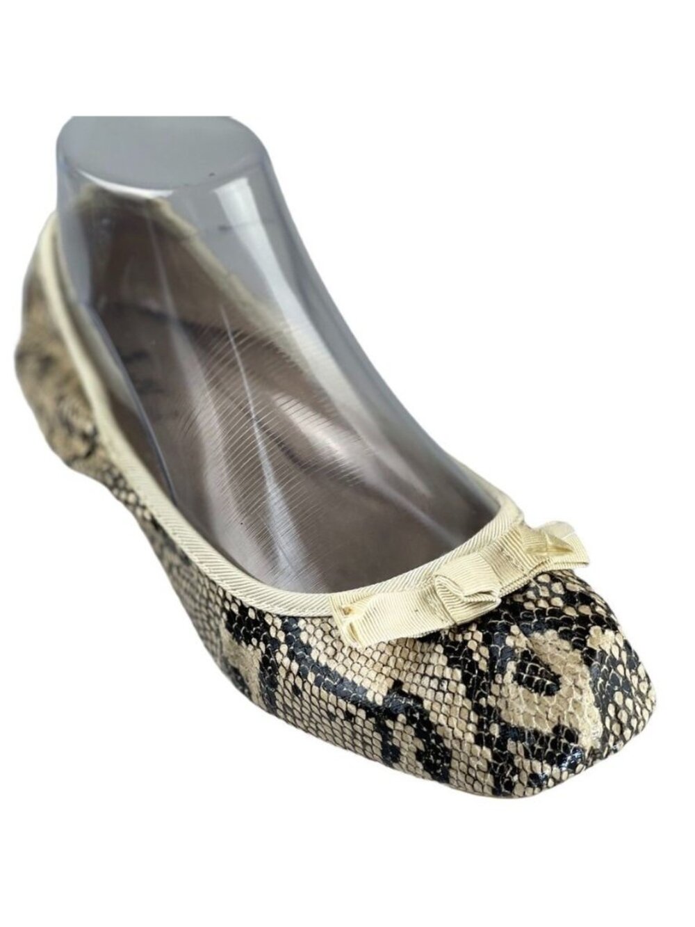 Mixx Shuz Womens Snake Print Ballet Flats Size 8 Beige & Black Slip-On With Bow